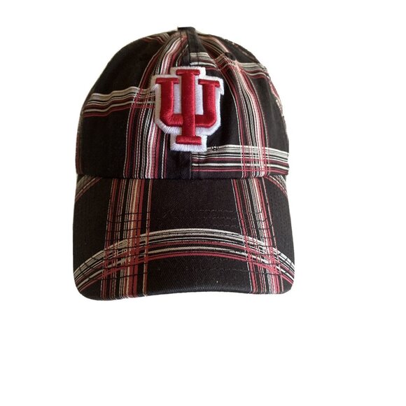Indiana University Plaid Baseball Cap By 47 Brand Small Black & Red Cotton Adjus - Picture 1 of 7